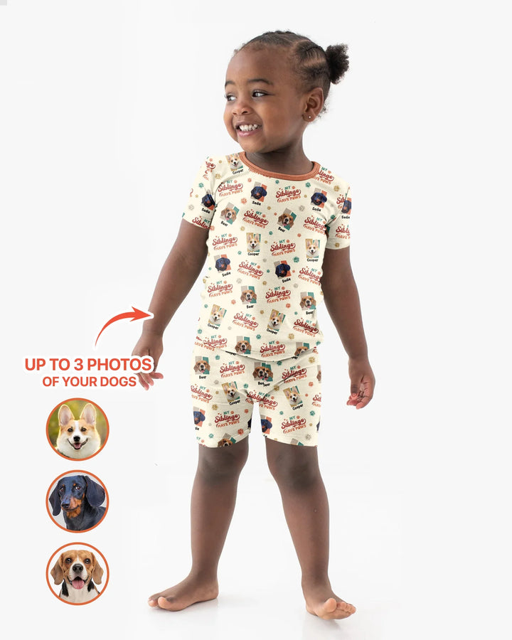 Custom Dog Photos "My Siblings Have Paws" Bamboo Two Piece Short Sleeve Shorts Pajama Set