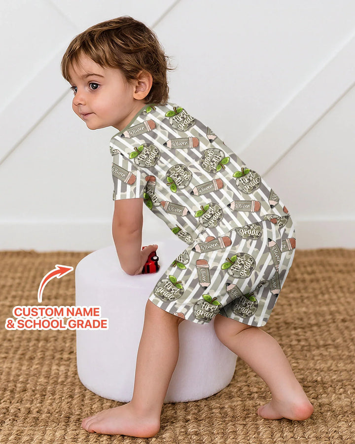 Custom Name Camo Apple Days Bamboo Two Piece Short Sleeve Shorts Pajama Set