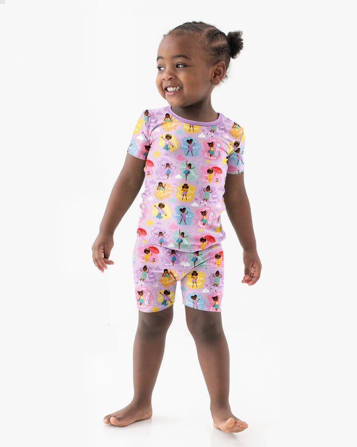 African American Girl I Am Loved Bamboo Two Piece Short Sleeve Shorts Pajama Set