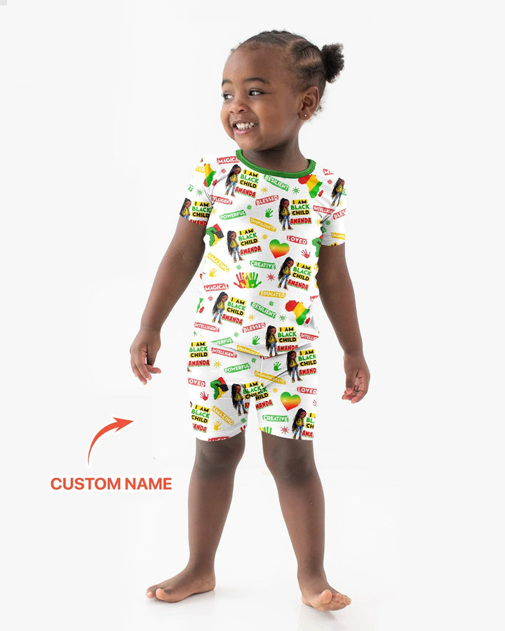 Custom Name I Am Black Child Magical Bamboo Two Piece Short Sleeve Shorts Pajama Set