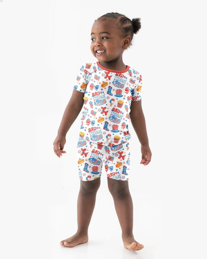 Red White & 250 Bamboo Two Piece Short Sleeve Shorts Pajama Set