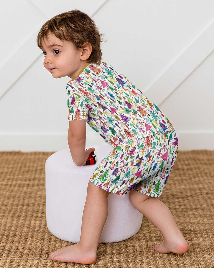 Christmas Trees Decoration Bamboo Two Piece Short Sleeve Shorts Pajama Set