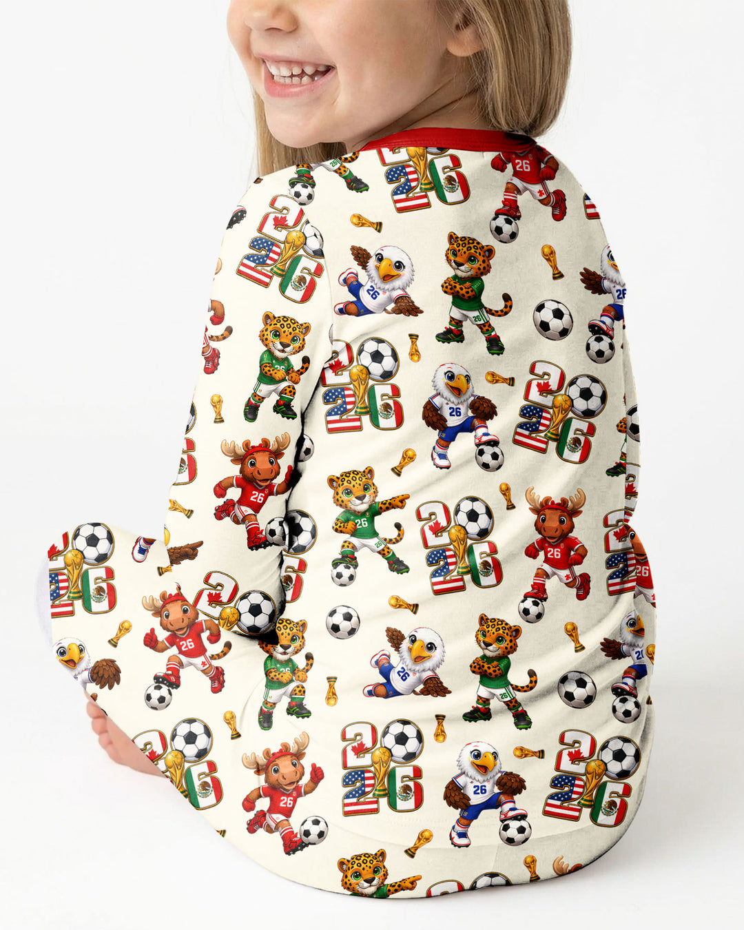 Cute Soccer Mascots USA CAN MEX Bamboo Two Piece Long Sleeve Pajama Set