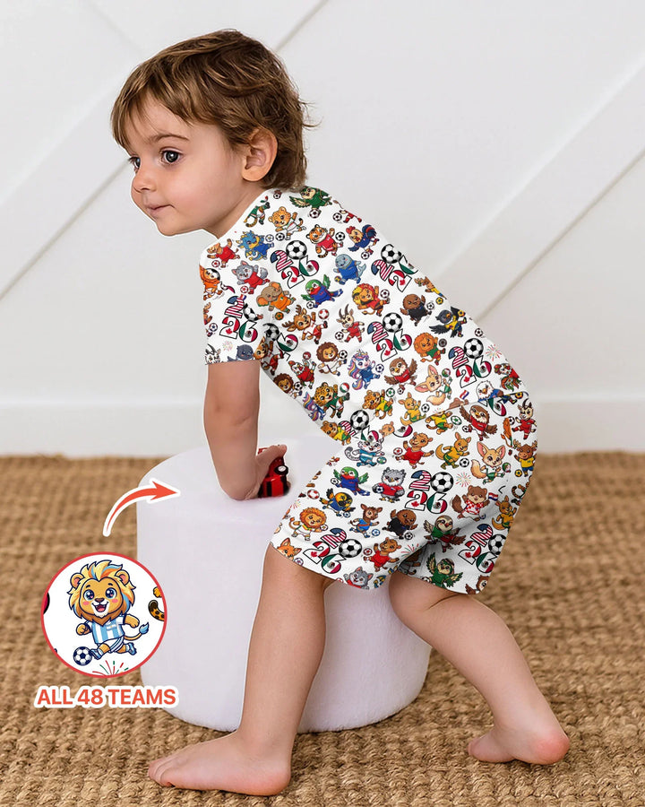 Kawaii Animals Soccer Tour 2026 Family Matching Bamboo Two Piece Short Sleeve Shorts Pajama Set