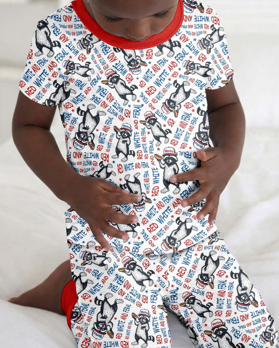 Red White and Feral Bamboo Two Piece Short Sleeve Pajama Set