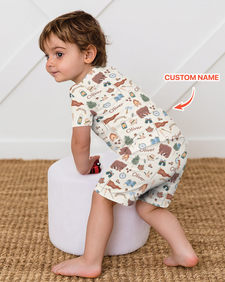 Conjunto de Pijama de Dos Piezas de Bambú con Mangas Cortas y Pantalones Cortos