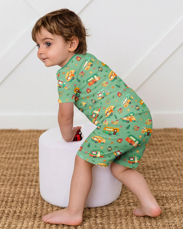 Happy Little Camper Bamboo Two Piece Short Sleeve Shorts Pajama Set