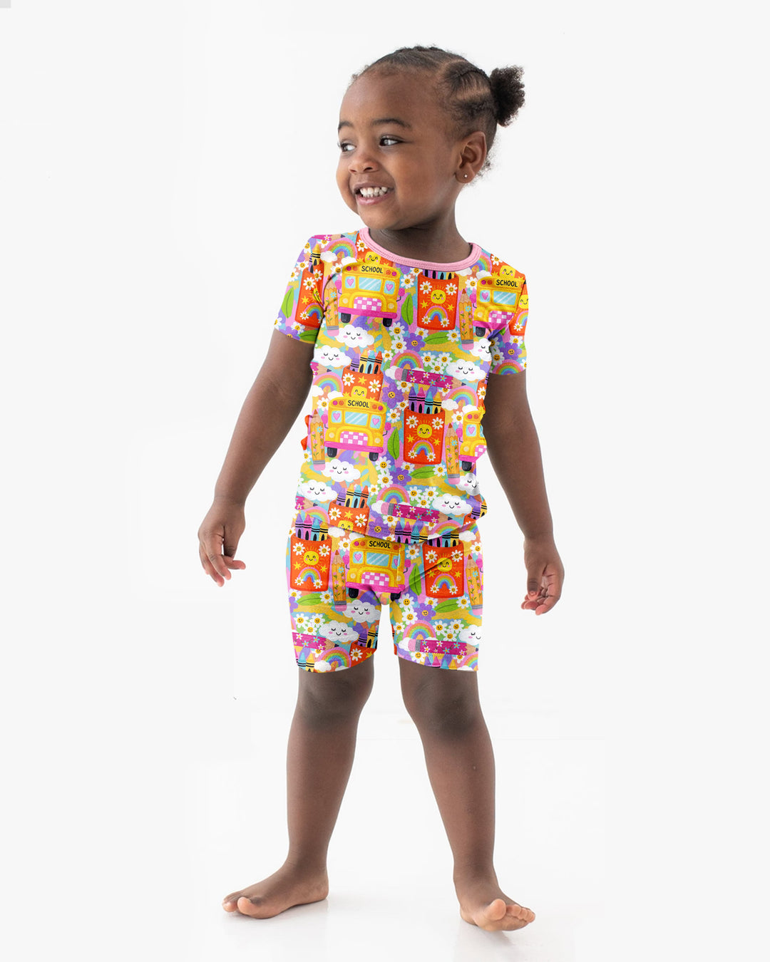 Retro Happy Classroom Bamboo Two Piece Short Sleeve Shorts Pajama Set