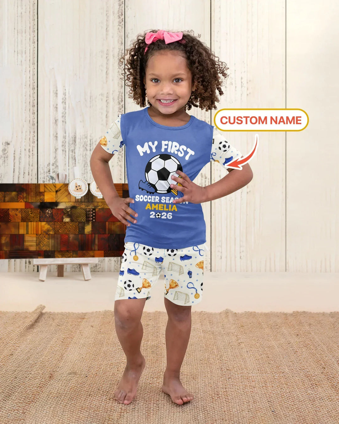 Custom Name My First Soccer Season Bamboo Two Piece Short Sleeve Shorts Pajama Set
