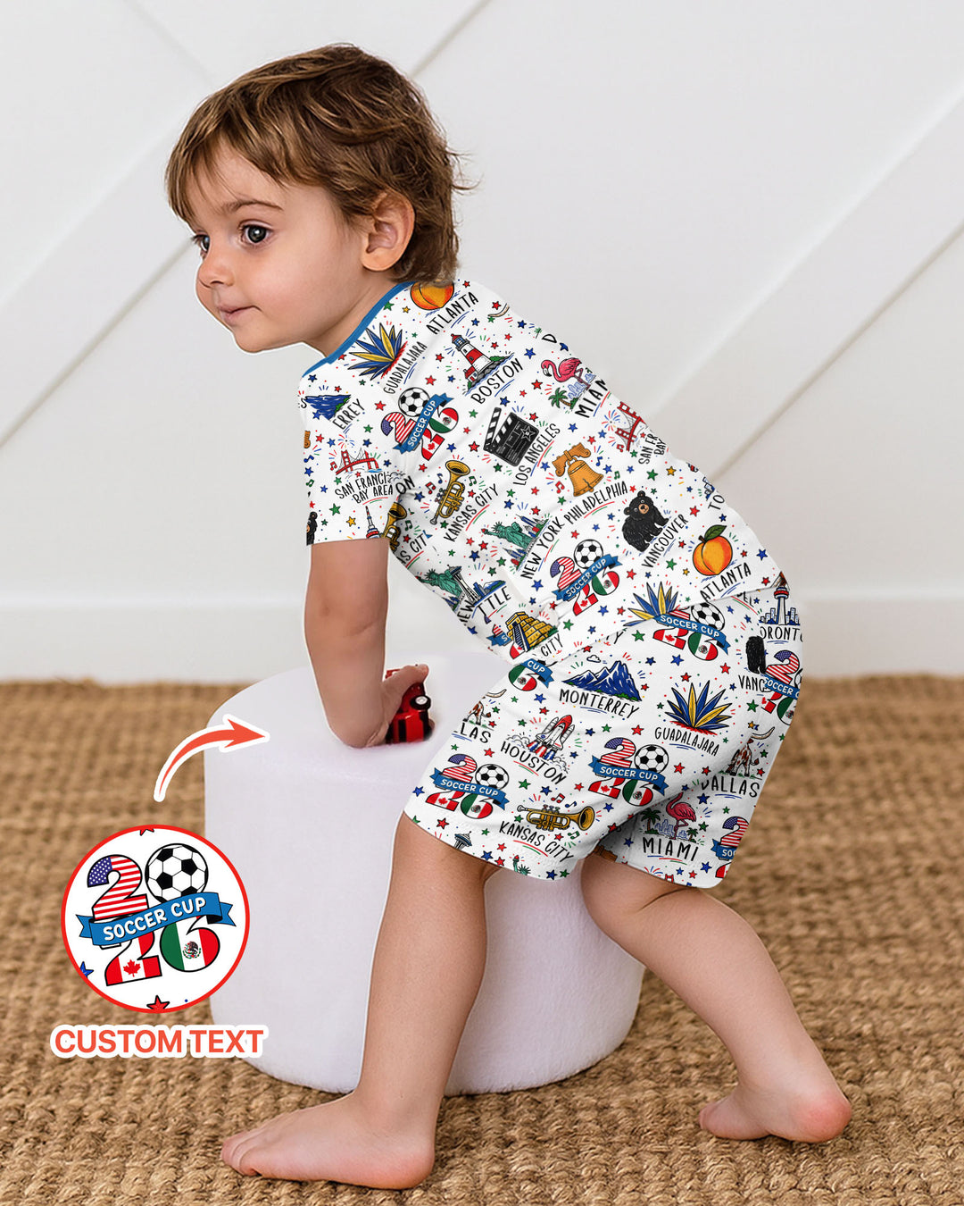 2026 Soccer Cup Host Citties Bamboo Two Piece Short Sleeve Shorts Pajama Set