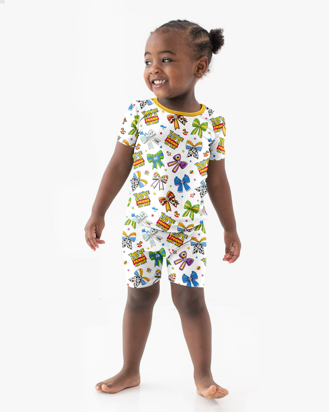 Magical Mirror Bow Bamboo Two Piece Short Sleeve Shorts Pajama Set