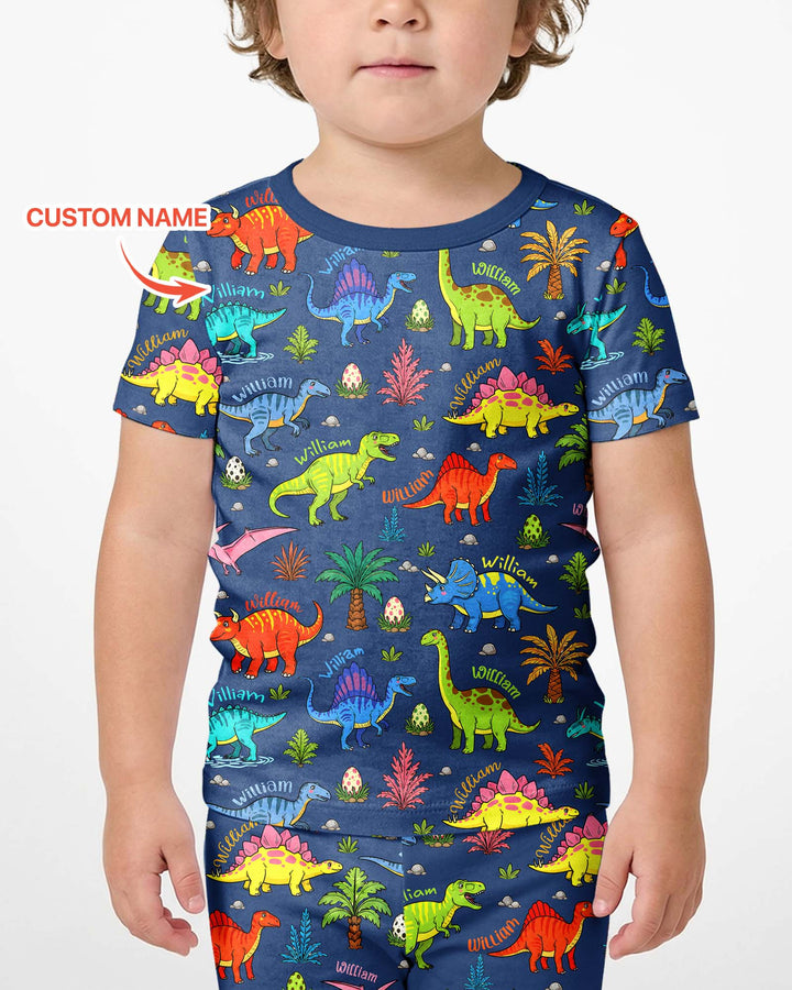 Dino Field Guide Custom Name Bamboo Two Piece Short Sleeve Shorts Pajama Set