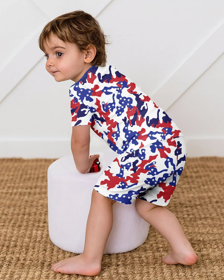 Patriot Camo Daddy & Me Matching Bamboo Two Piece Short Sleeve Shorts Pajama Set