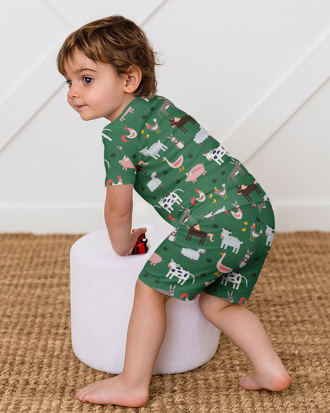 Grüne Bauernhoftiere Bambus Zweiteiliges Kurzarm-Shorts-Schlafanzugset