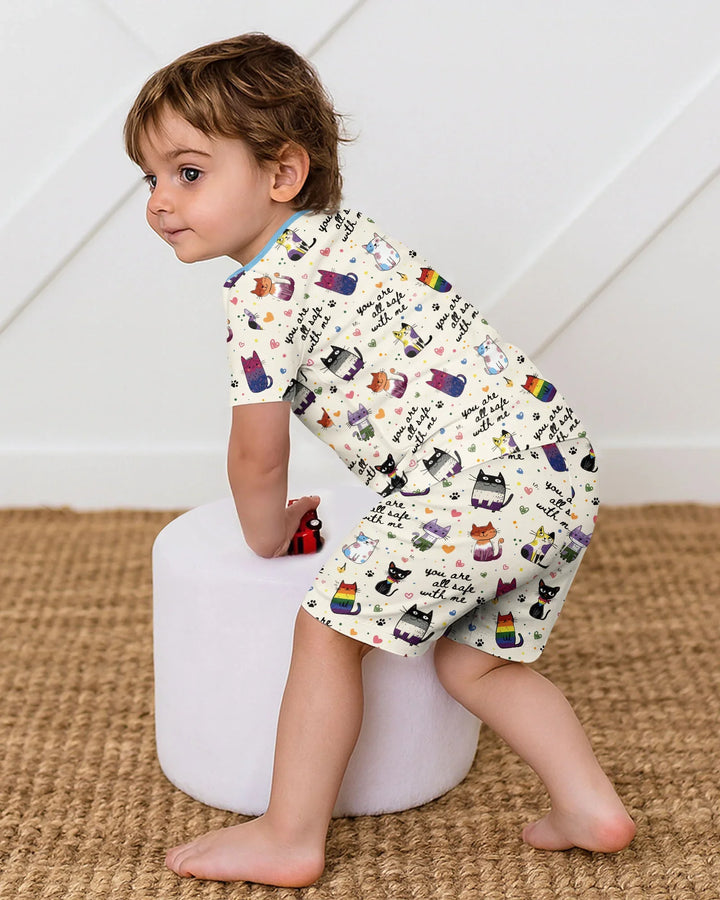 Loved & Safe Kitties Family Matching Bamboo Two Piece Short Sleeve Shorts Pajama Set