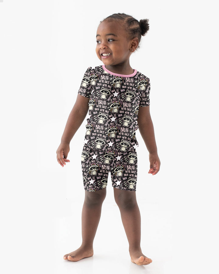 Bruh We're Back Raccoon Bamboo Two Piece Short Sleeve Shorts Pajama Set