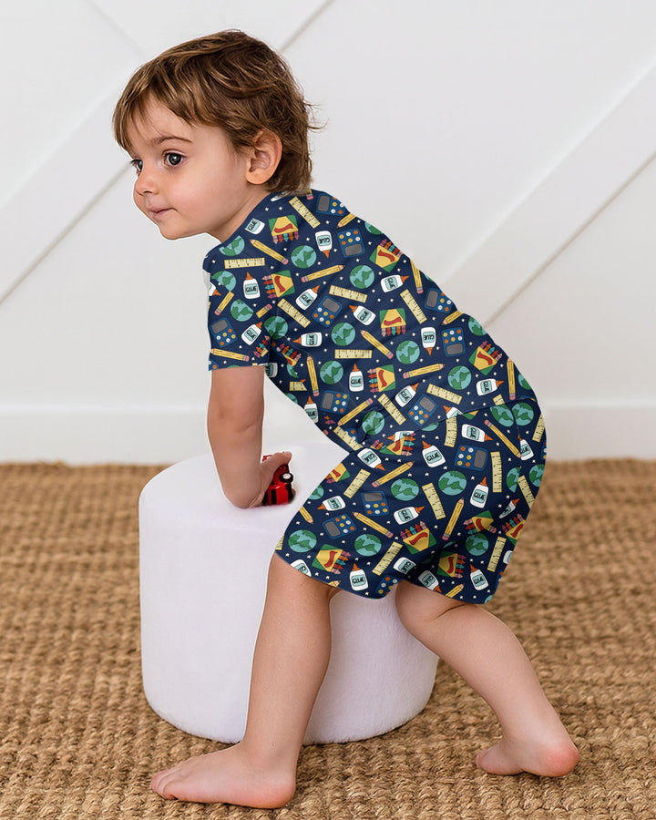 School Supply Bamboo Two Piece Short Sleeve Shorts Pajama Set