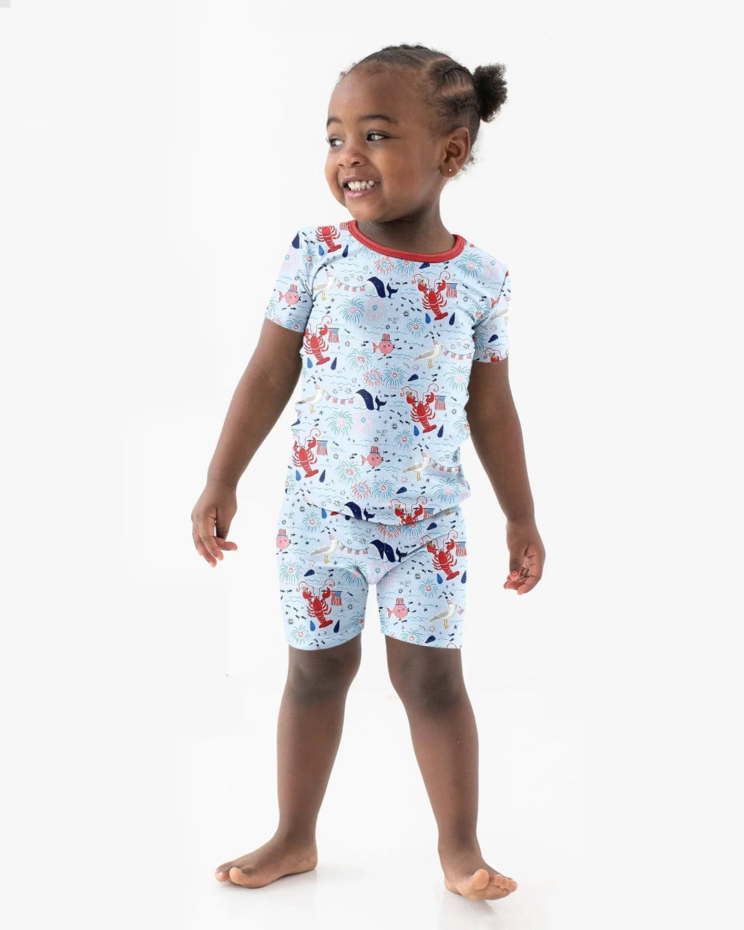 250 Summers Strong Matching Family Bamboo Two Piece Short Sleeve Shorts Pajama Set