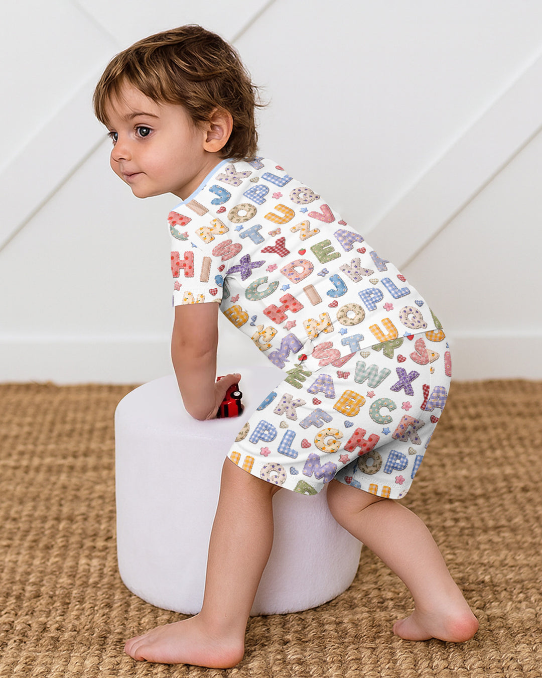 Fabric Alphabet Letters Bamboo Two Piece Short Sleeve Shorts Pajama Set