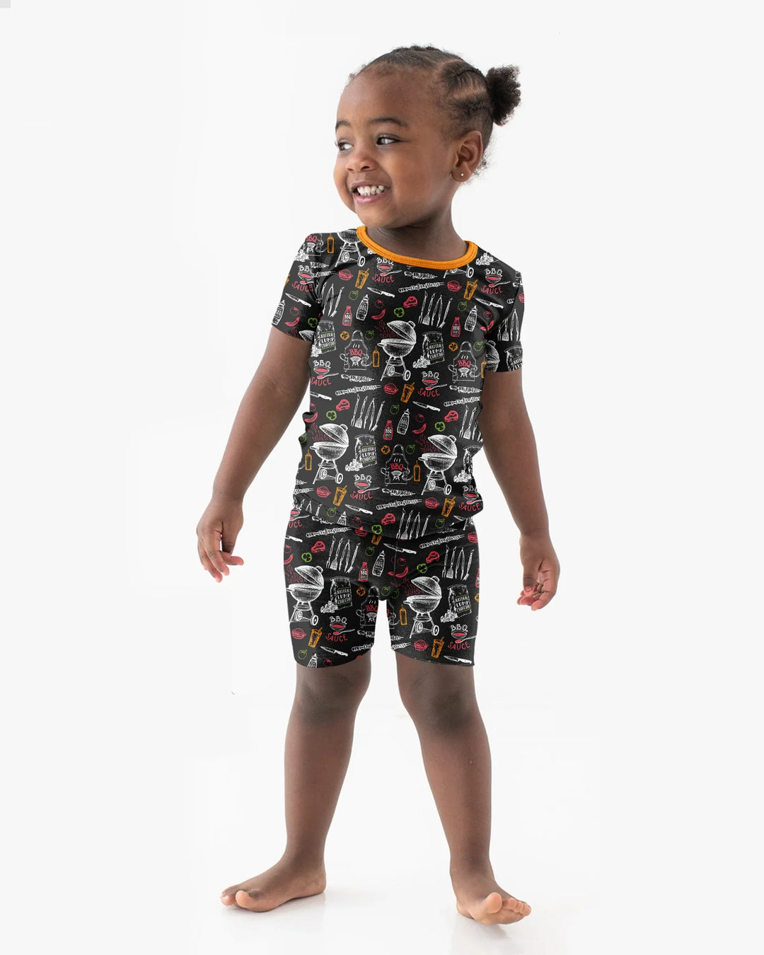 Backyard BBQ Party Family Matching Bamboo Two Piece Short Sleeve Shorts Pajama Set