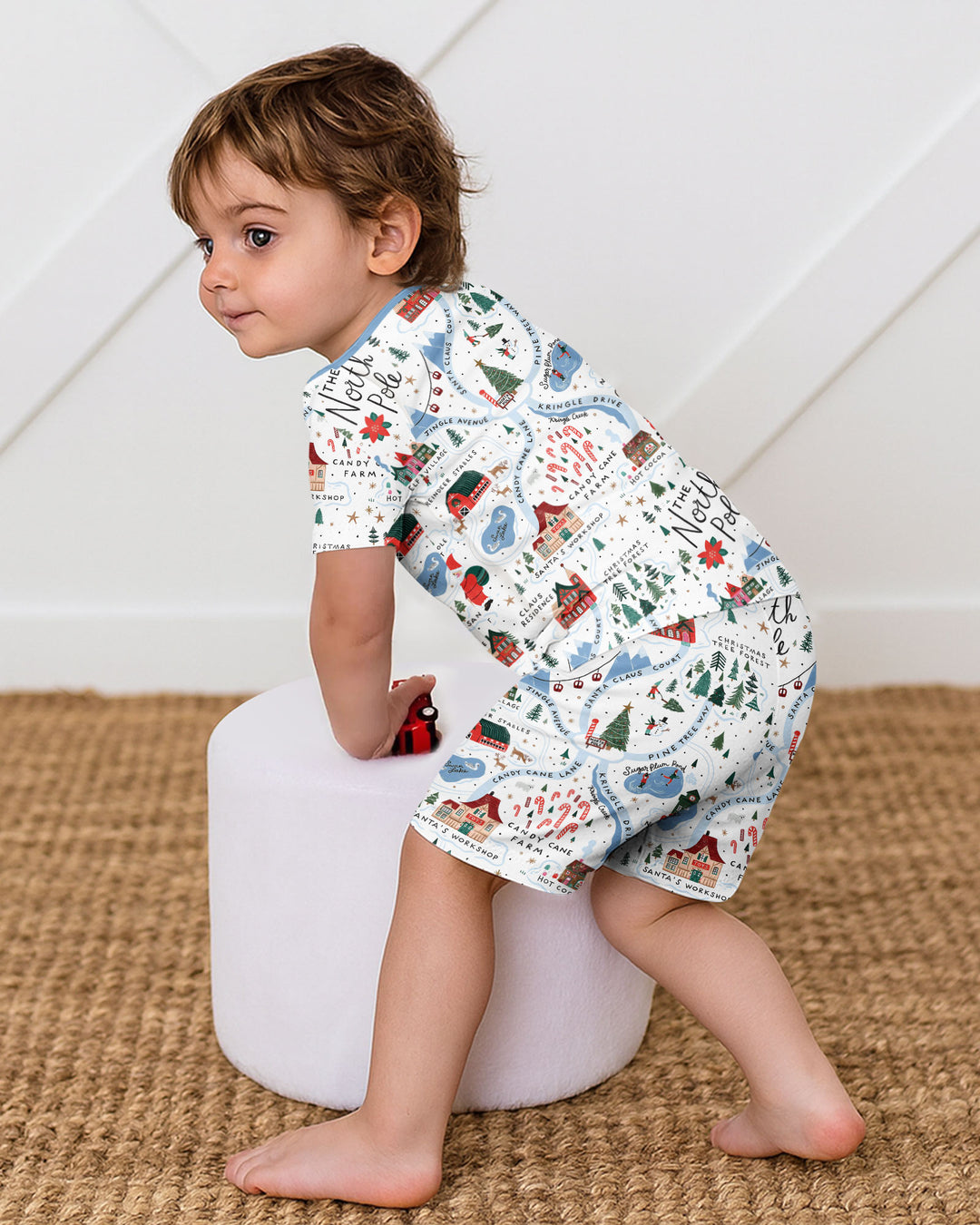 The North Pole Map Bamboo Two Piece Short Sleeve Shorts Pajama Set