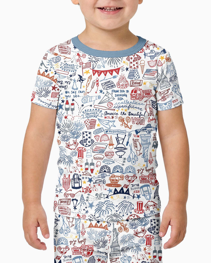 Liberty Doodle 250th Family Matching Bamboo Two Piece Short Sleeve Pajama Set