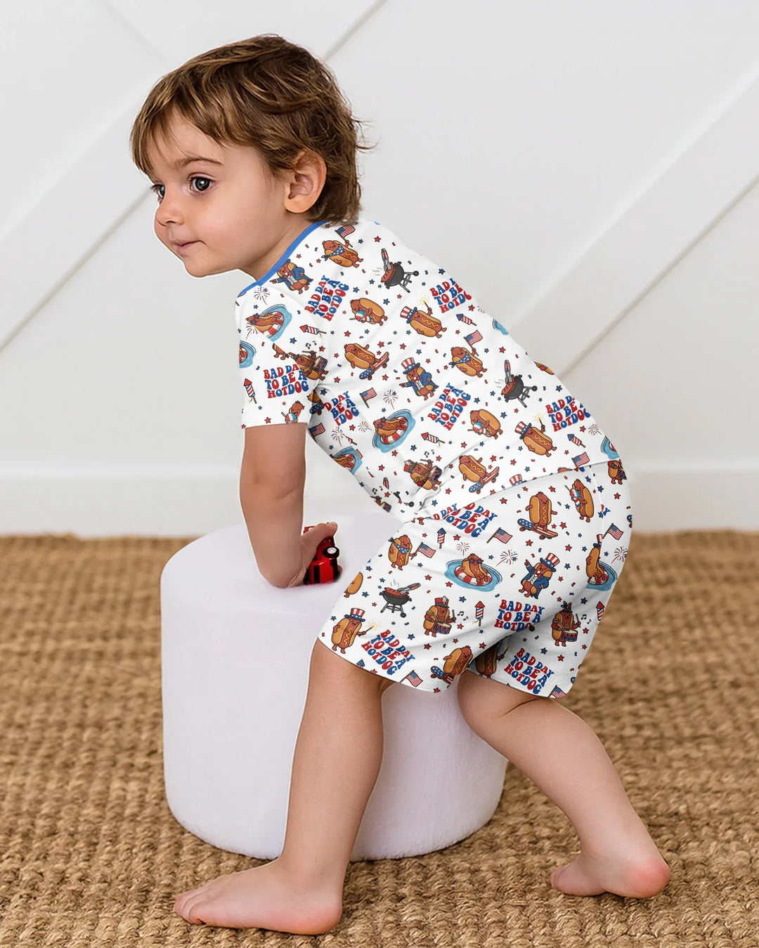 Hot Dog Patriotic Bamboo Two Piece Short Sleeve Shorts Pajama Set
