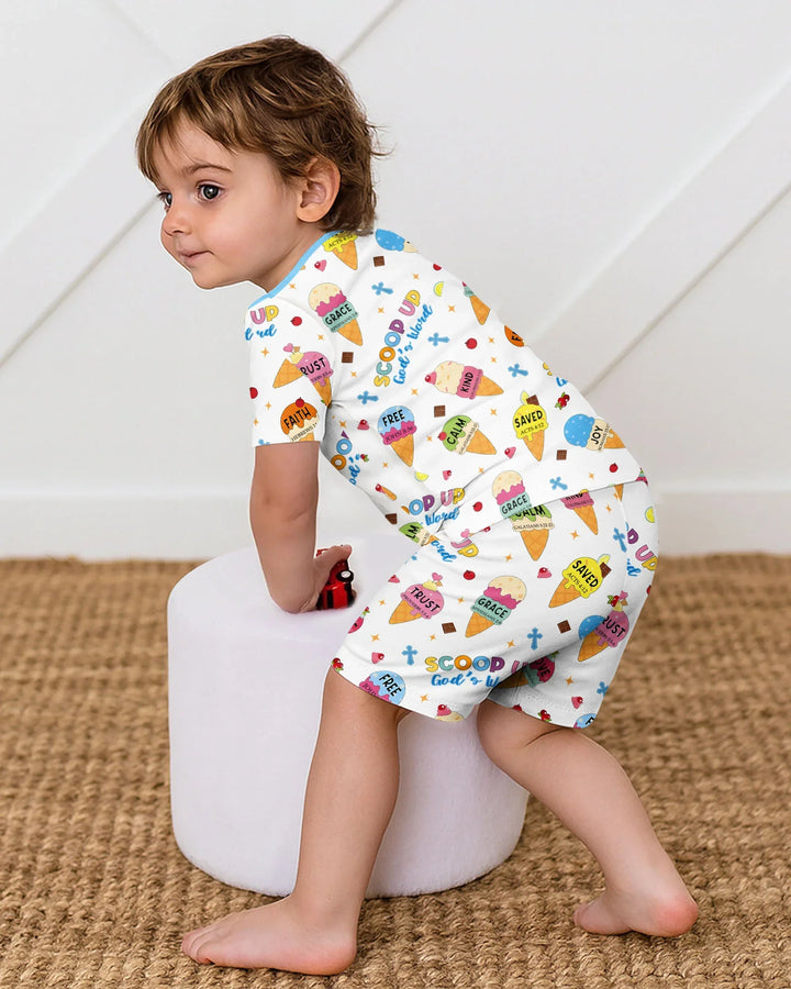Pijama de dos piezas de bambú de manga corta y pantalones cortos para toda la familia Mini Mystic a juego