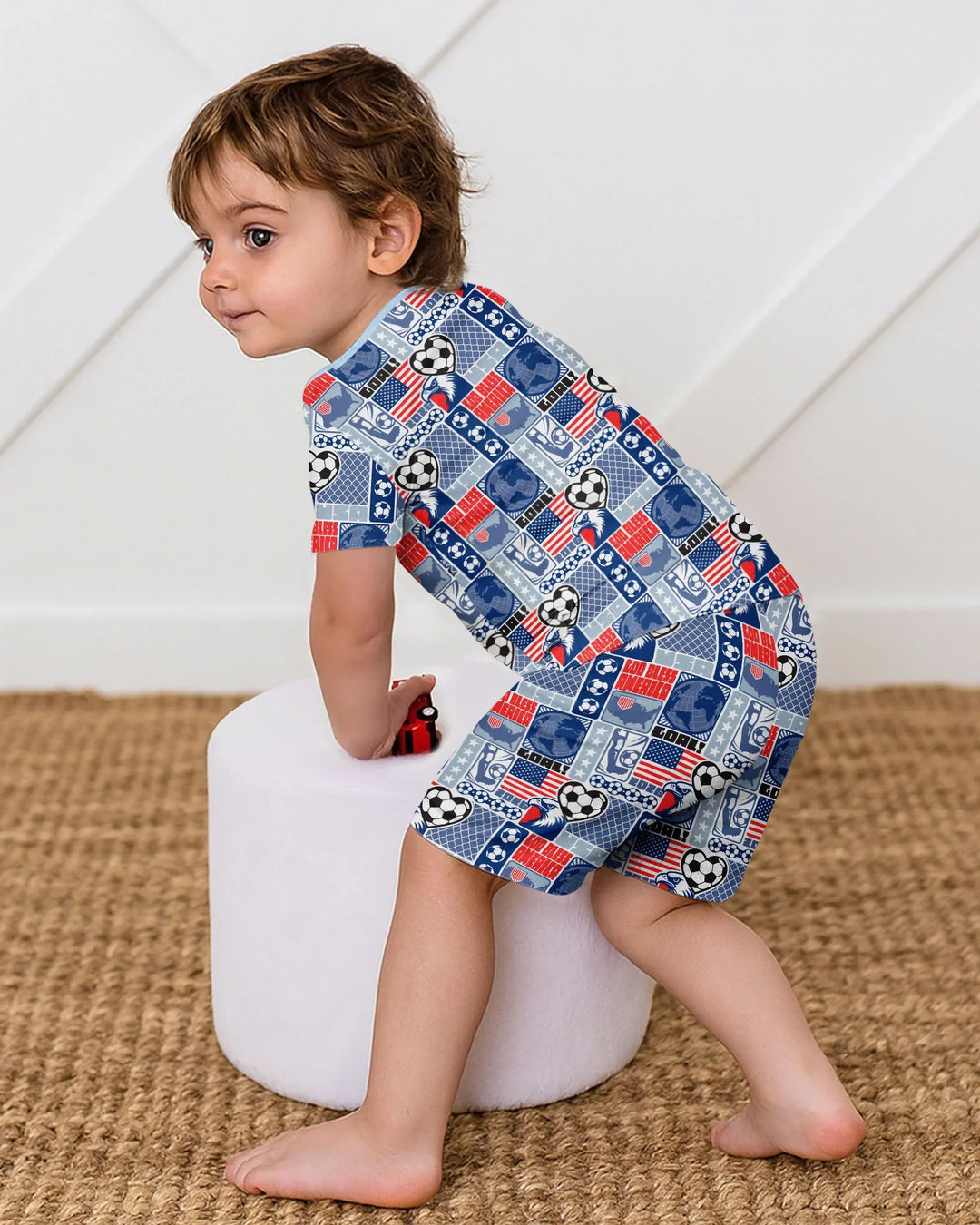 World Soccer God Bless America Bamboo Two Piece Short Sleeve Shorts Pajama Set