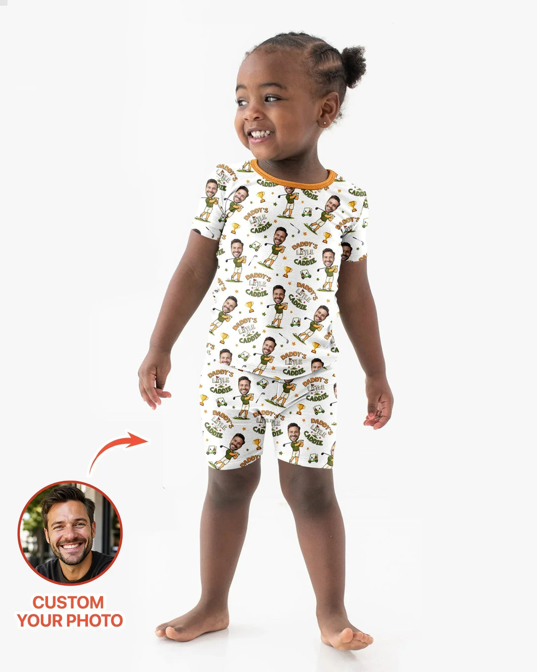 Custom Photo Daddy's Little Caddie Daddy & Me Matching Bamboo Two Piece Short Sleeve Shorts Pajama Set