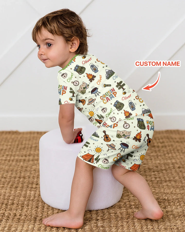 Custom Name Cousin Camp 2026 Bamboo Two Piece Short Sleeve Shorts Pajama Set