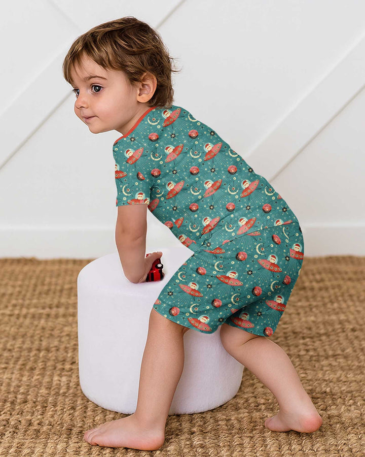 Atomic Santas in Space Bamboo Two Piece Short Sleeve Shorts Pajama Set