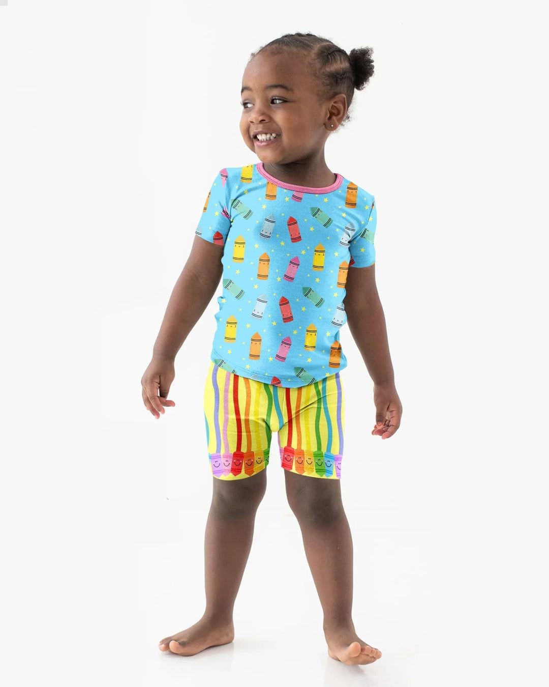 Happy Crayon Friends Bamboo Two Piece Short Sleeve Shorts Pajama Set