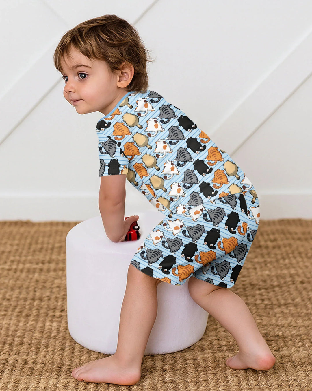 Funny Cat Butts Club Family Matching Bamboo Two Piece Short Sleeve Shorts Pajama Set