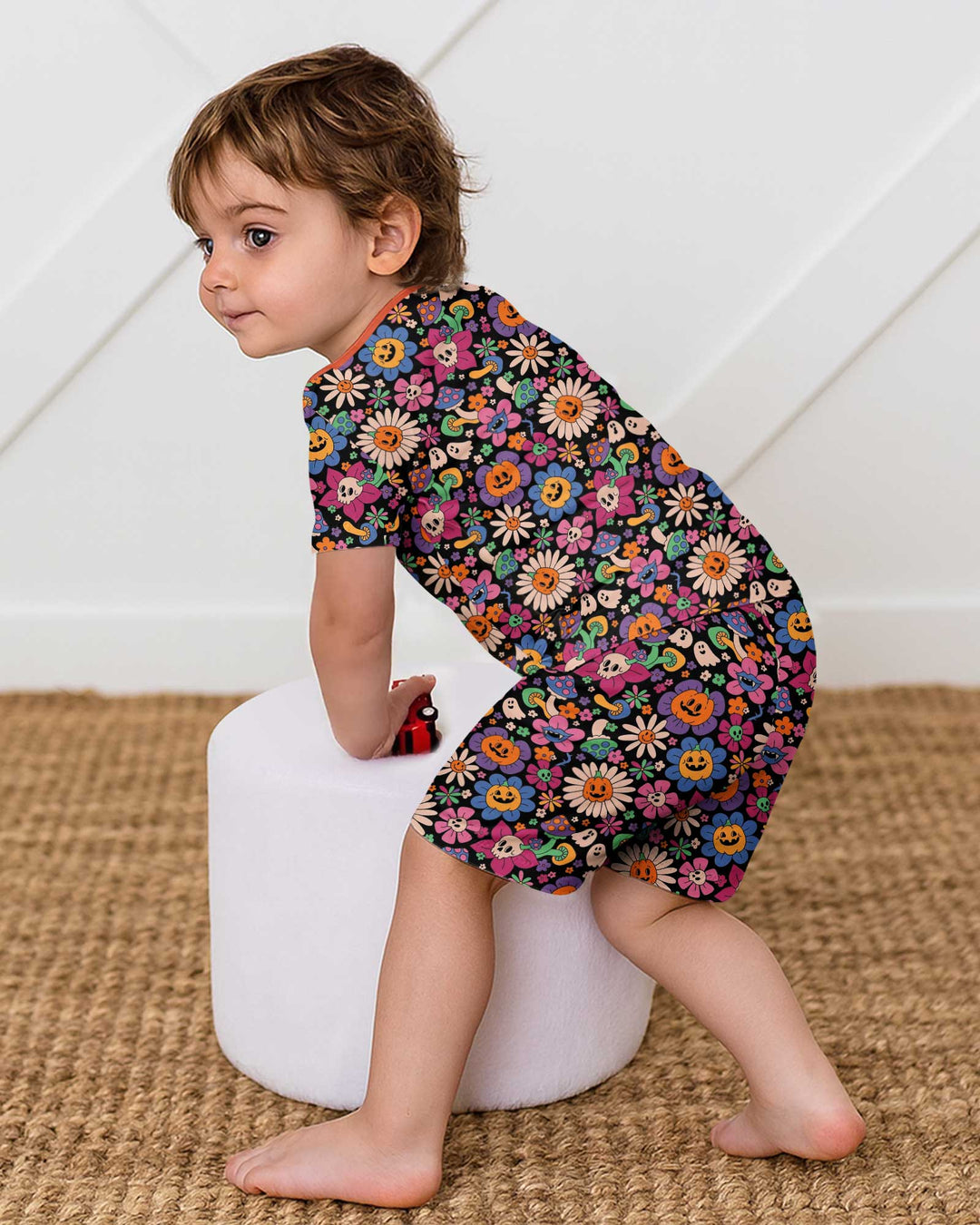 Halloween Flowers Bamboo Two Piece Short Sleeve Shorts Pajama Set
