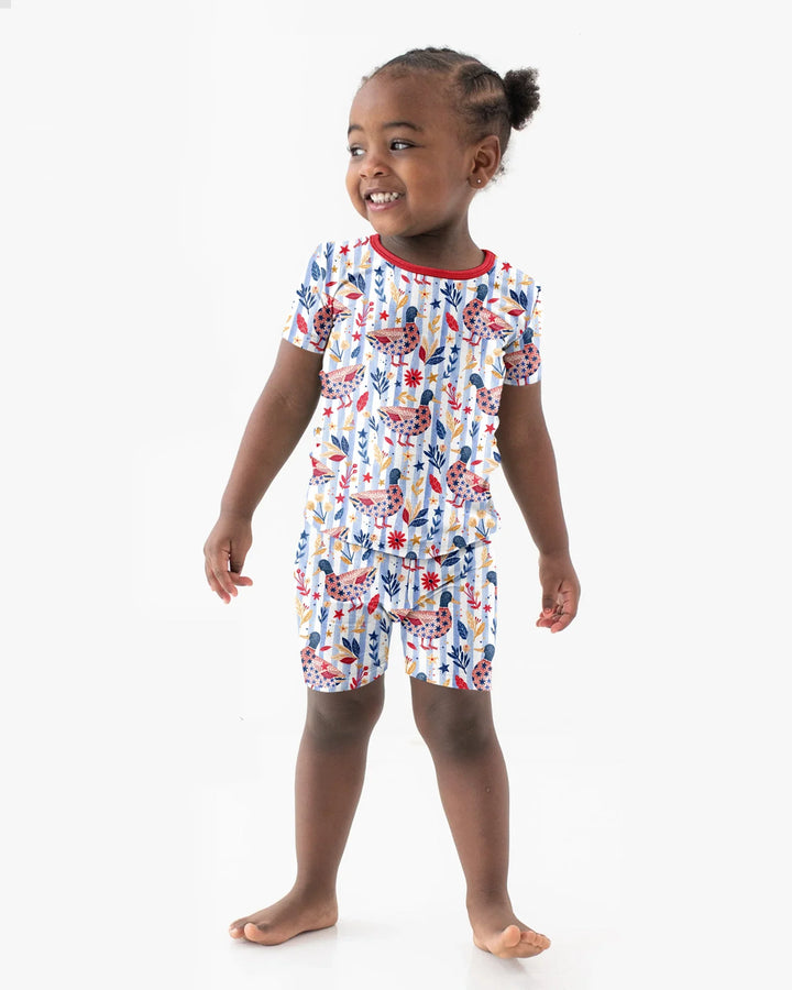 Patriotic Mallard Duck Bamboo Two Piece Short Sleeve Shorts Pajama Set