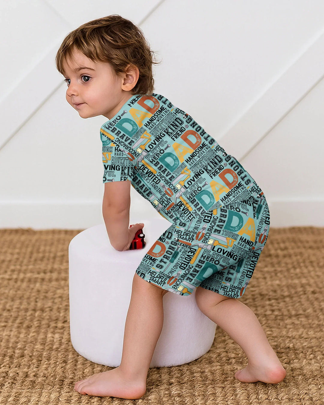 Conjunto de Pijama de Dos Piezas de Bambú con Collage de Palabras "Papá" y Manga Corta y Pantalón Corto