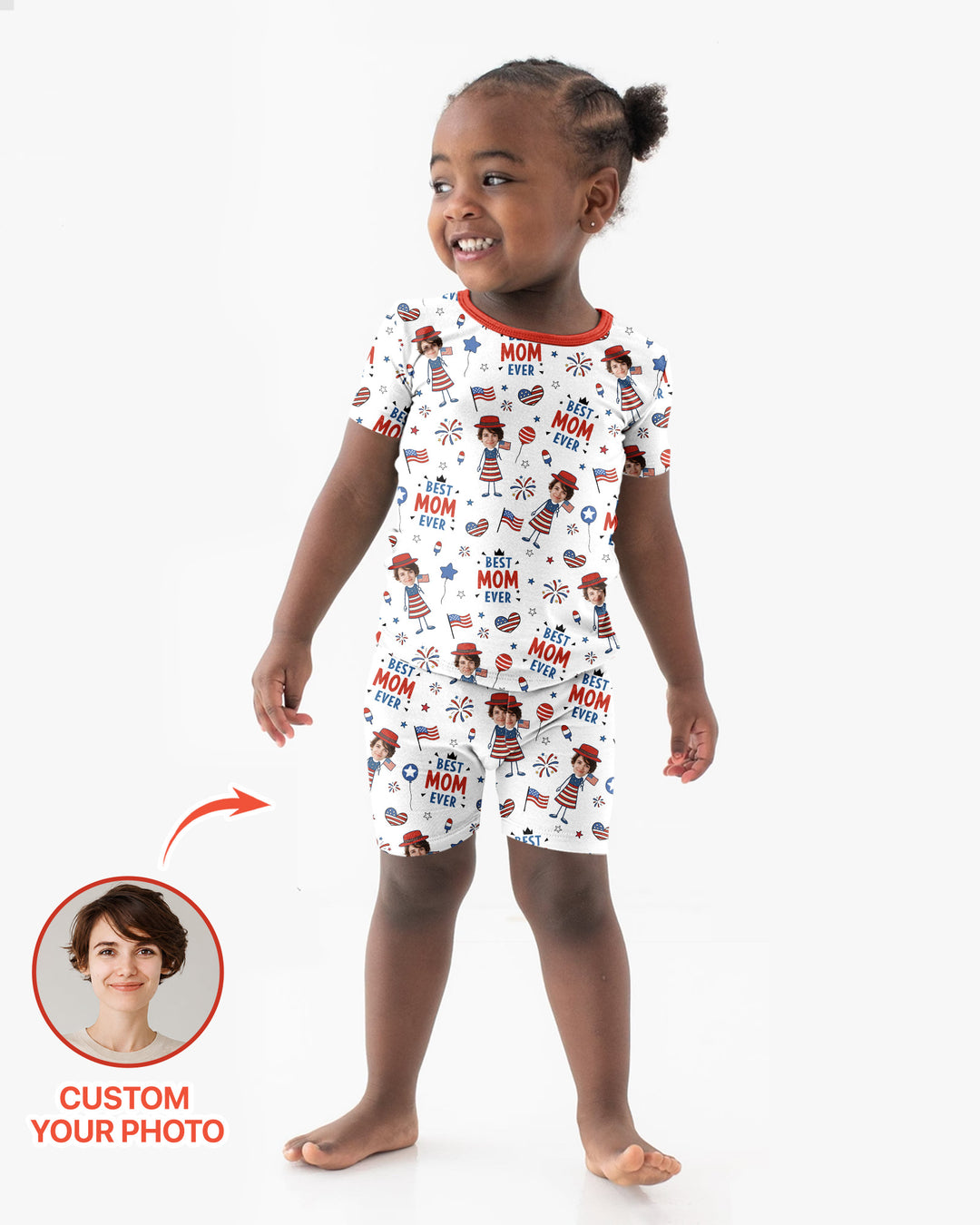 Custom Photo Best Patriotic Family Ever Bamboo Two Piece Short Sleeve Shorts Pajama Set