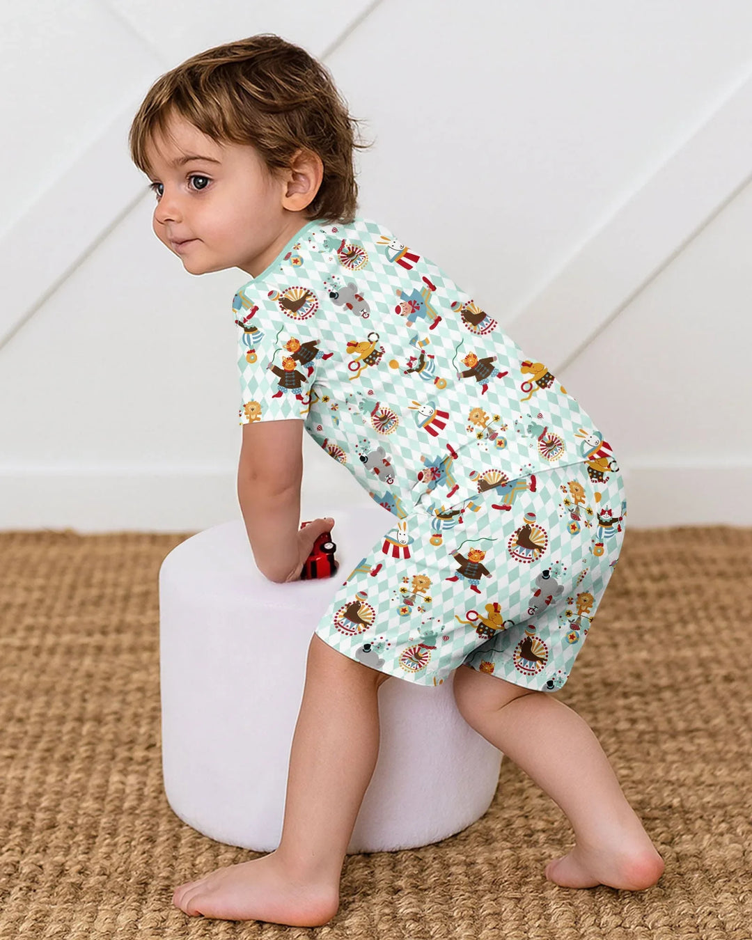 Circus Animal Bamboo Two Piece Short Sleeve Shorts Pajama Set