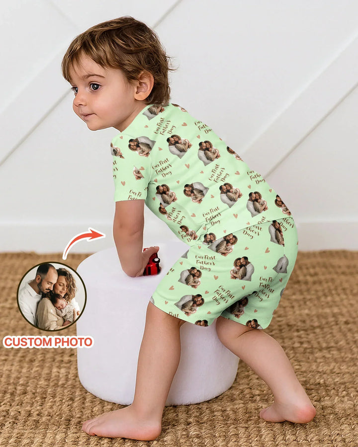 Custom Photo Our First as Parents Bamboo Two Piece Short Sleeve Shorts Pajama Set