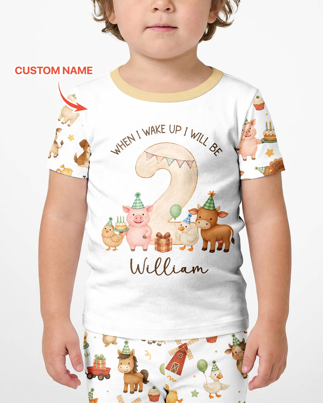 Personalized Farm Animals When I Wake Up I Will Be Birthday Bamboo Two Piece Short Sleeve Shorts Pajama Set