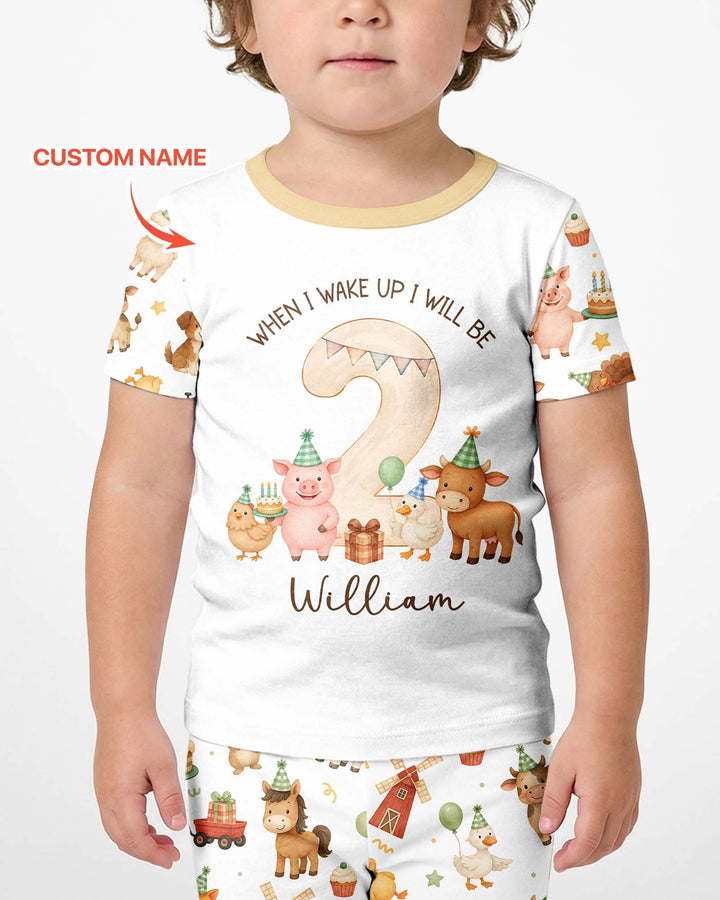Personalized Farm Animals When I Wake Up I Will Be Birthday Bamboo Two Piece Short Sleeve Shorts Pajama Set