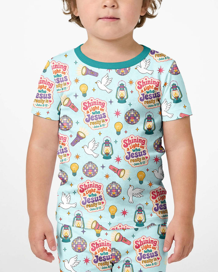 VBS Shining A Light On Who Jesus Really Is Bamboo Two Piece Short Sleeve Shorts Pajama Set