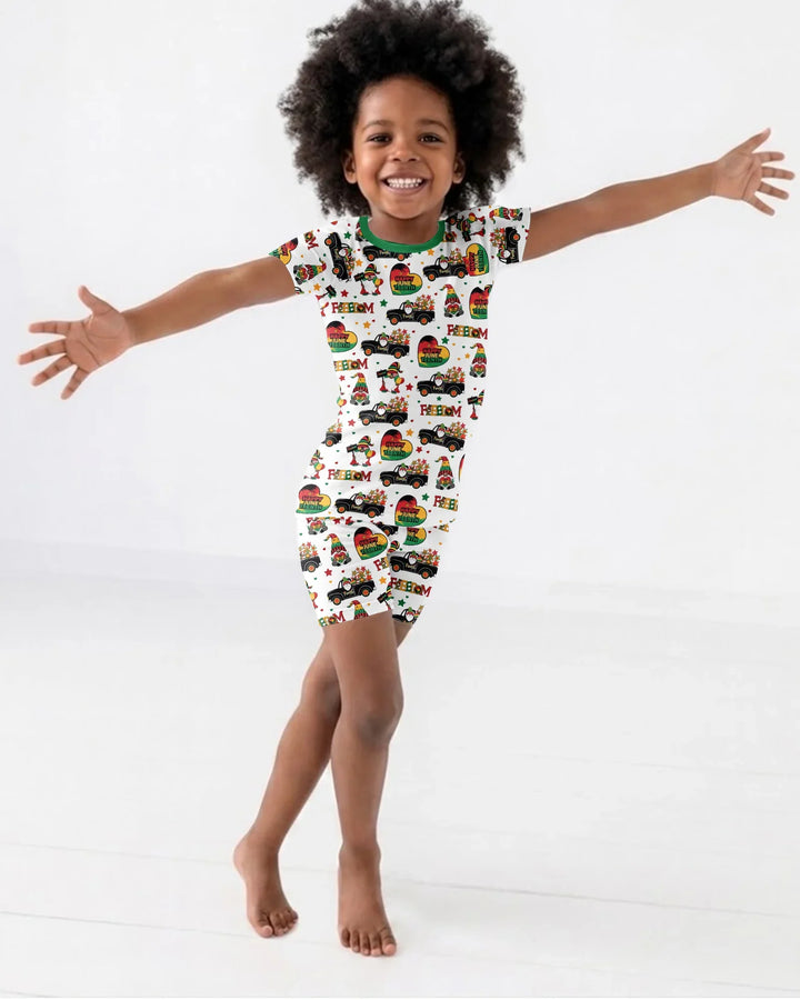 Gnome Happy Juneteenth Bamboo Two Piece Short Sleeve Shorts Pajama Set