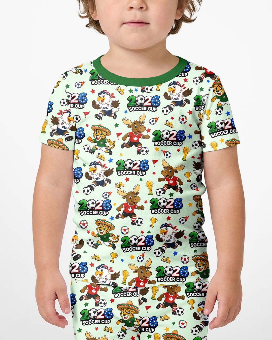 Soccer Cup Cute Mascots Two Piece Short Sleeve Shorts Pajama Set