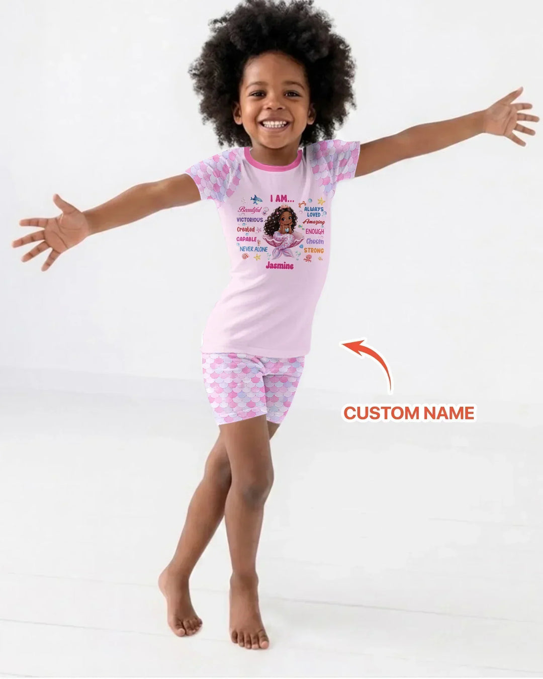Custom Name Black Mermaid I Am Beautiful Bamboo Two Piece Short Sleeve Shorts Pajama Set