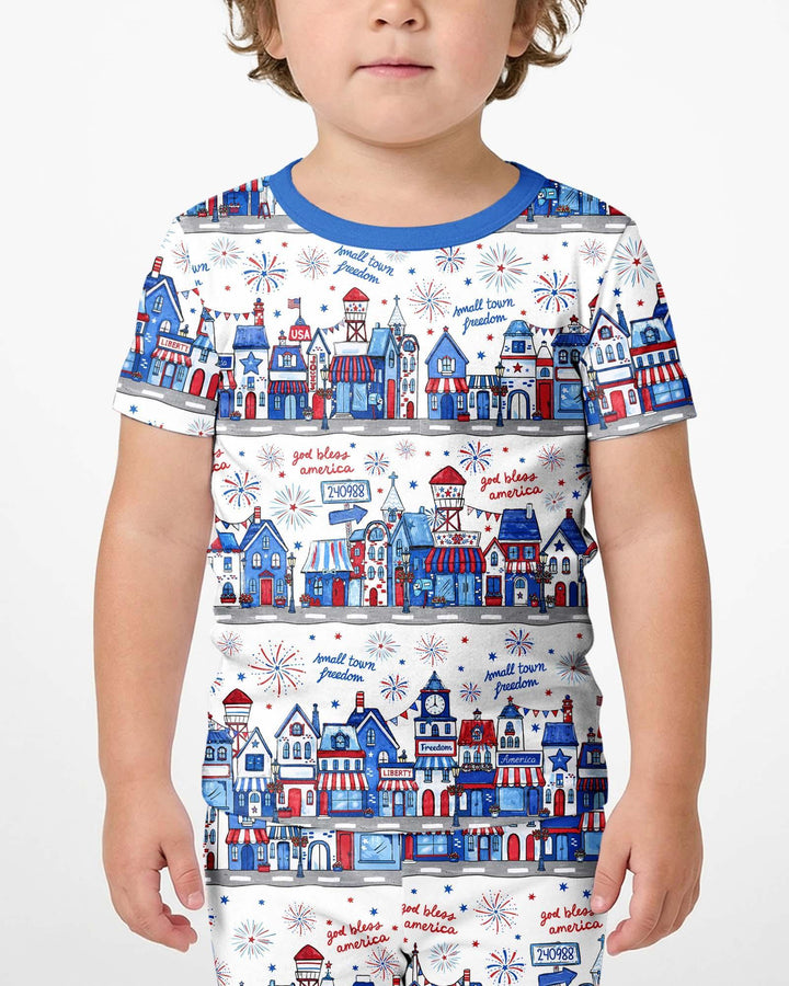 Conjunto de Pijama de Dos Piezas de Bambú con Mangas Cortas y Pantalones Cortos