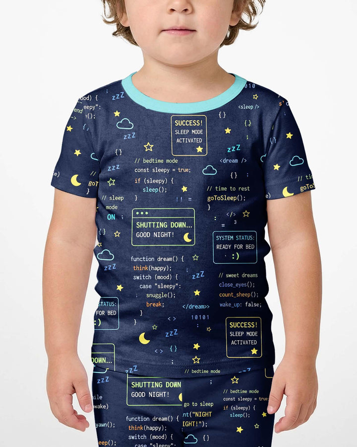 Pijama de dos piezas de bambú de manga corta con pantalón corto "It Techy Job Matching" para padre e hijo