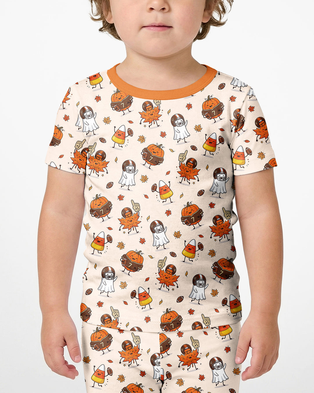 Fall Day Football Bamboo Two Piece Short Sleeve Shorts Pajama Set