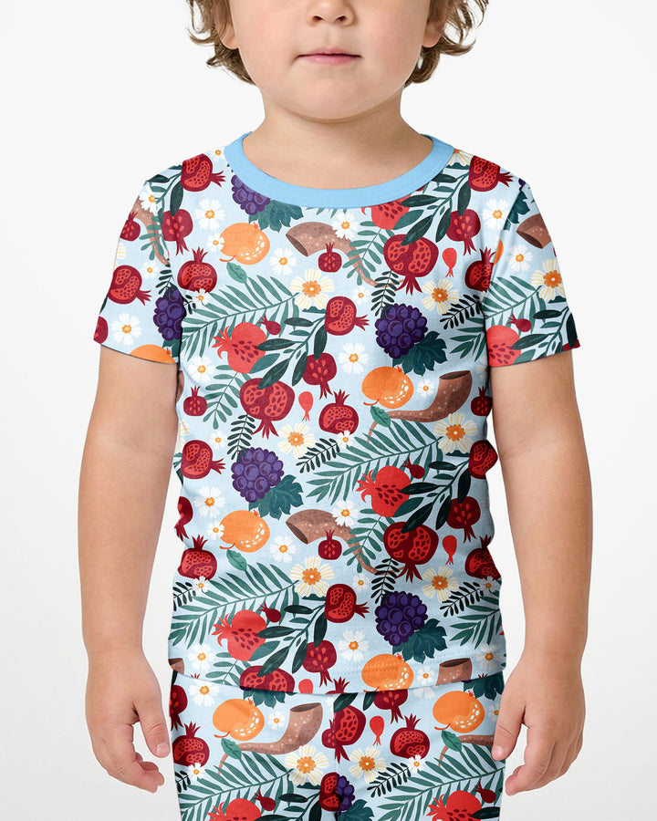 Pomegranate Blessings Night Family Matching Bamboo Two Piece Short Sleeve Shorts Pajama Set